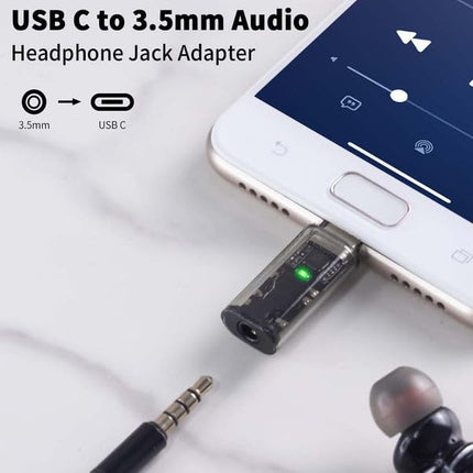 TECPHILE Transparent USB C to 3.5mm Headphone Jack Adapter Stereo Audio Type-C Aux Earphone Dongle with Hi-Fi DAC Chip, Compatible with iPhone 16, MacBook, iPad Pro, Samsung Galaxy, Pixel 4 3 2 XL 