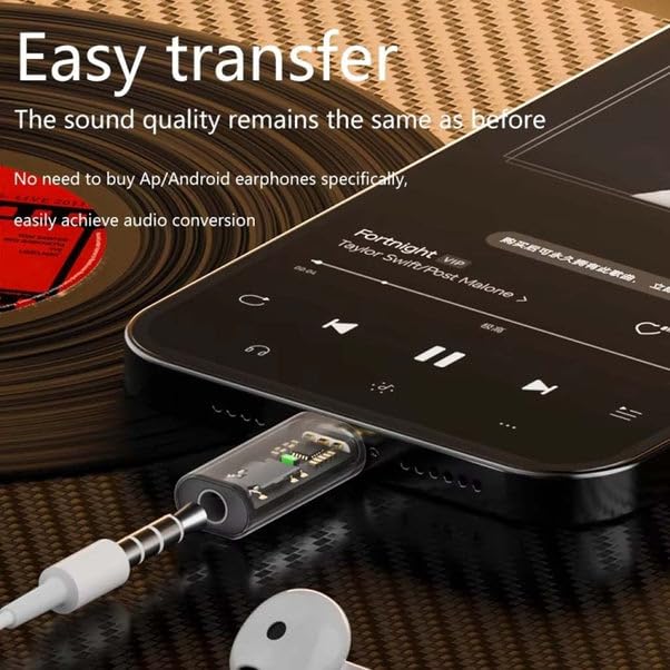 TECPHILE Transparent USB C to 3.5mm Headphone Jack Adapter Stereo Audio Type-C Aux Earphone Dongle with Hi-Fi DAC Chip, Compatible with iPhone 16, MacBook, iPad Pro, Samsung Galaxy, Pixel 4 3 2 XL 