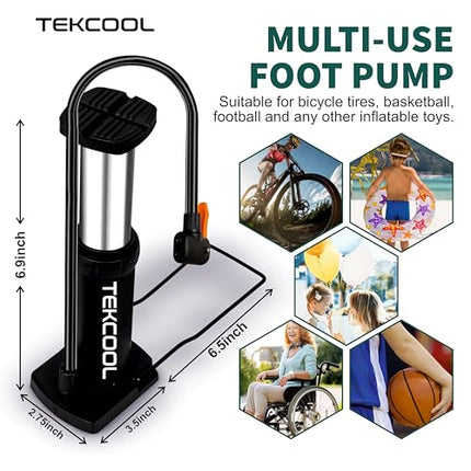 TEKCOOL Bicycle Foot Pump, Manual Air Pump for Bike, Cycle, Football, Basketball, Air Mattress, Multicolour, 449g, Plastic, Includes Multiple Valve Adapters 