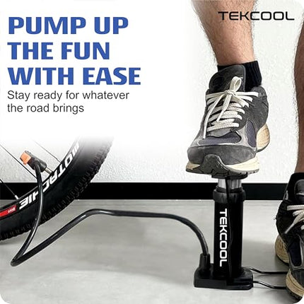 TEKCOOL Bicycle Foot Pump, Manual Air Pump for Bike, Cycle, Football, Basketball, Air Mattress, Multicolour, 449g, Plastic, Includes Multiple Valve Adapters 