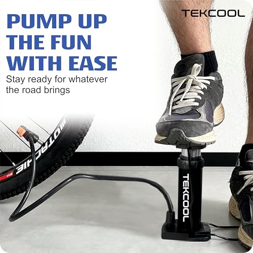 TEKCOOL Bicycle Foot Pump, Manual Air Pump for Bike, Cycle, Football, Basketball, Air Mattress, Multicolour, 449g, Plastic, Includes Multiple Valve Adapters 