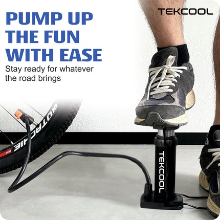 TEKCOOL Bicycle Foot Pump, Manual Air Pump for Bike, Cycle, Football, Basketball, Air Mattress, Multicolour, 449g, Plastic, Includes Multiple Valve Adapters 