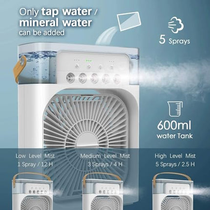 TEKCOOL Mini Cooler for Room Cooling AC Portable Mini Fan Artic Cooler with 7 Colors LED Light, 1/2/3 H Timer, 3 Wind Speeds and 3 Spray Modes for Office,Home,Dorm,Travel1(Multicolor) 