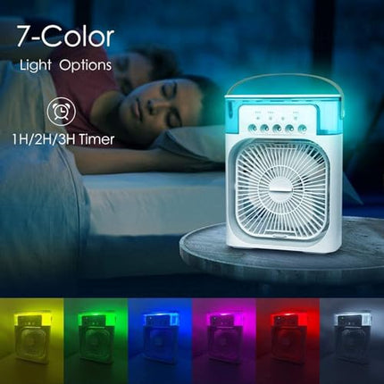 TEKCOOL Mini Cooler for Room Cooling AC Portable Mini Fan Artic Cooler with 7 Colors LED Light, 1/2/3 H Timer, 3 Wind Speeds and 3 Spray Modes for Office,Home,Dorm,Travel1(Multicolor) 