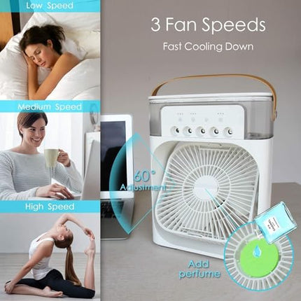 TEKCOOL Mini Cooler for Room Cooling AC Portable Mini Fan Artic Cooler with 7 Colors LED Light, 1/2/3 H Timer, 3 Wind Speeds and 3 Spray Modes for Office,Home,Dorm,Travel1(Multicolor) 