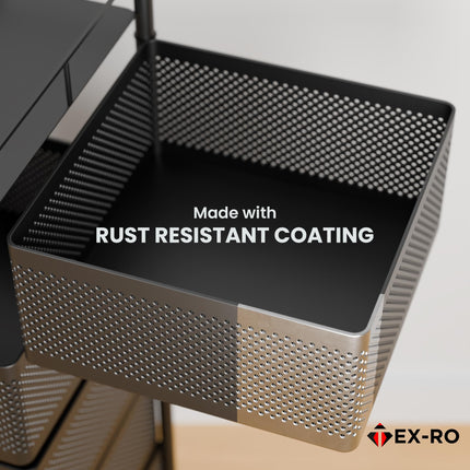 TEX-RO Kitchen Trolley with Wheels, Kitchen Organizer Items and Storage Solutions for Square Kitchen Organizer and Kitchen Accessories Items (Black,Layer 5) Metal 