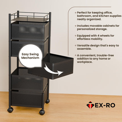 TEX-RO Kitchen Trolley with Wheels, Kitchen Organizer Items and Storage Solutions for Square Kitchen Organizer and Kitchen Accessories Items (Black,Layer 5) Metal 