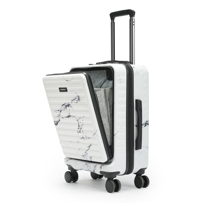 THE ASSEMBLY Hard Shell Spinner Cabin 4 Wheels Trolley Bag With Laptop Compartment (55 Cms) - Premium Polycarbonate Luggage With In-Built Tsa Lock & Usb Port For Flight Travel-Stark, White 
