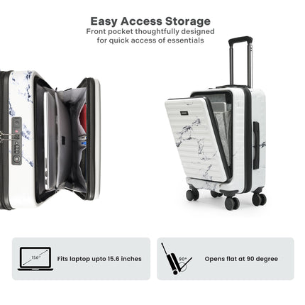 THE ASSEMBLY Hard Shell Spinner Cabin 4 Wheels Trolley Bag With Laptop Compartment (55 Cms) - Premium Polycarbonate Luggage With In-Built Tsa Lock & Usb Port For Flight Travel-Stark, White 