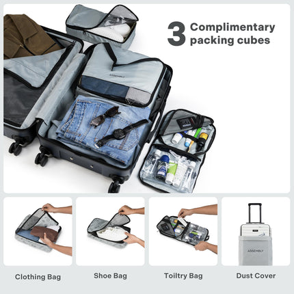 THE ASSEMBLY Hard Shell Spinner Cabin 4 Wheels Trolley Bag With Laptop Compartment (55 Cms) - Premium Polycarbonate Luggage With In-Built Tsa Lock & Usb Port For Flight Travel-Stark, White 