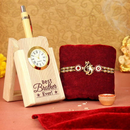 TIED RIBBONS Men Rakhi Gifts For Brother - Premium Rakhi With Rakshabandhan Wooden Pen Stand Greeting Card- Rakhi For Brother 