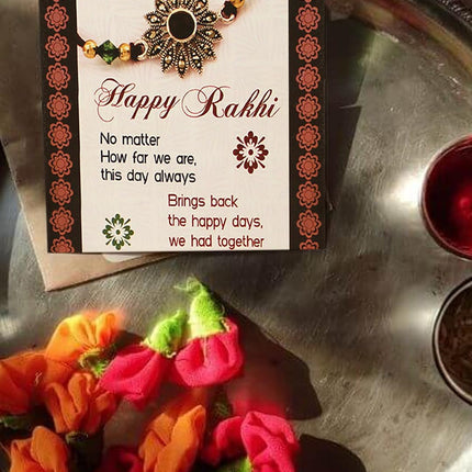 TIED RIBBONS Rakhi For Brother Chocolates Combo With Gift - Set Of 2 Premium Rakhi With Chocolates Pack Mini Greeting Card And Roli Chawal - Rakhi Gift For Brother, 250 Gram 