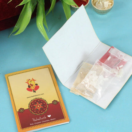 TIED RIBBONS Rakhi for Brother with Gift Combo - Premium Silver Rakhi Set of 2 with Ganesha Idol Statue and Card Tikka - Rakshabandhan Gifts for Brother Bhaiya Bhabhi Men Kids Boys (Design 1) 