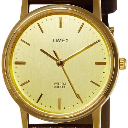 TIMEX Leather Classics Men's Quartz Analog Champagne Dial Round Case 3 Hands Function Watch -A301, Dial_Gold, Band_Black 
