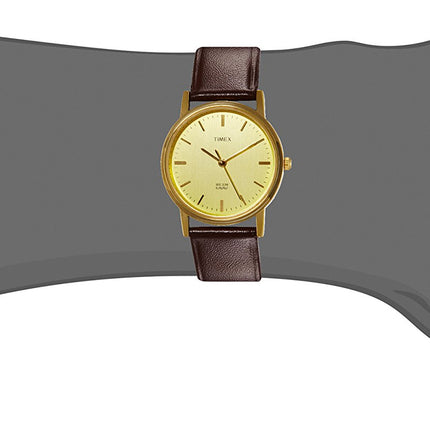 TIMEX Leather Classics Men's Quartz Analog Champagne Dial Round Case 3 Hands Function Watch -A301, Dial_Gold, Band_Black 