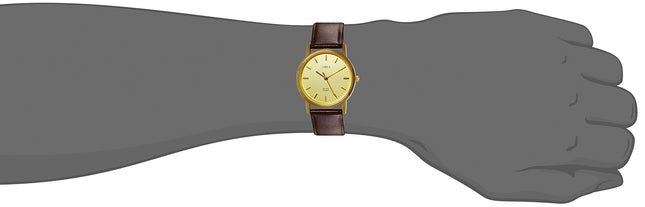 TIMEX Leather Classics Men's Quartz Analog Champagne Dial Round Case 3 Hands Function Watch -A301, Dial_Gold, Band_Black 
