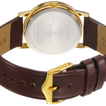 TIMEX Leather Classics Men's Quartz Analog Champagne Dial Round Case 3 Hands Function Watch -A301, Dial_Gold, Band_Black 