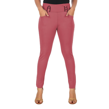 ComfortFit Women's Mid-Waist Jeggings with 2 Front Pockets - LightCoral