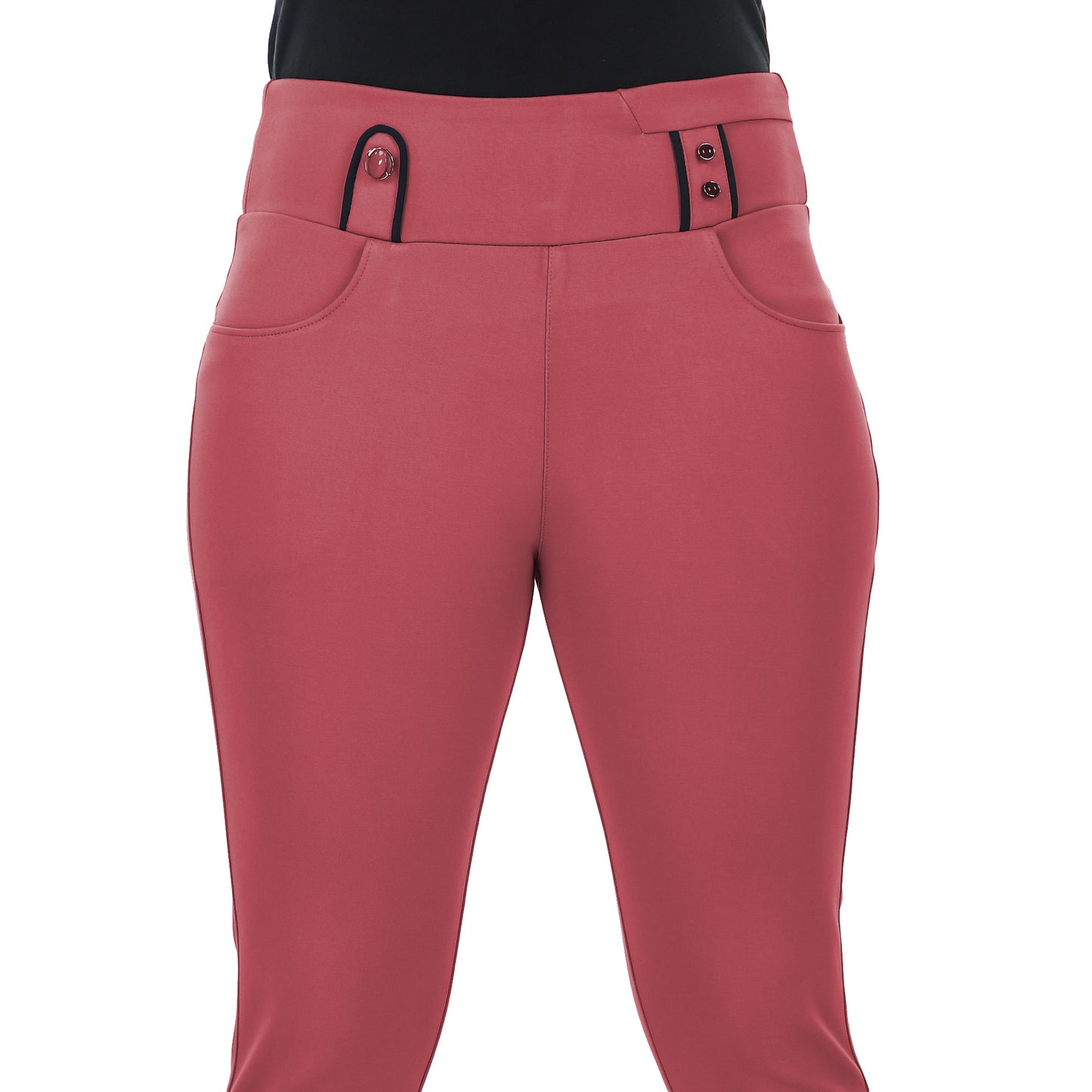 ComfortFit Women's Mid-Waist Jeggings with 2 Front Pockets - LightCoral