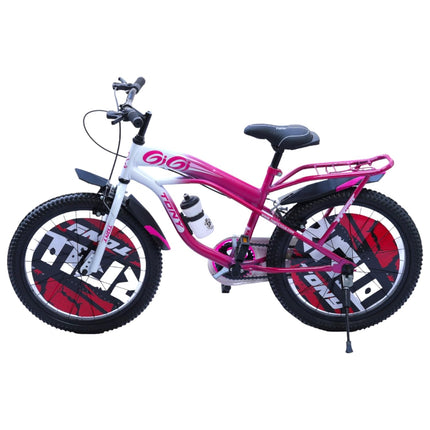 TONY RAW Bicycles Gigi Sports BMX Single Speed Steel Frame 20T Bicycle Cycle for Kids 7 to 10 Years Boys & Girls Double Back Seat with Side Stand and Water Sipper Pink White 