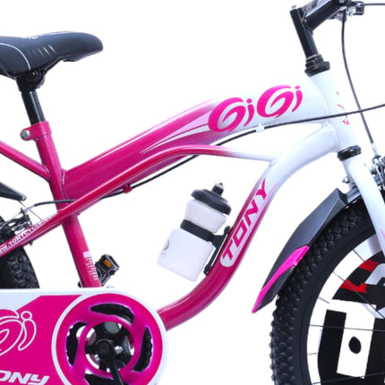 TONY RAW Bicycles Gigi Sports BMX Single Speed Steel Frame 20T Bicycle Cycle for Kids 7 to 10 Years Boys & Girls Double Back Seat with Side Stand and Water Sipper Pink White 