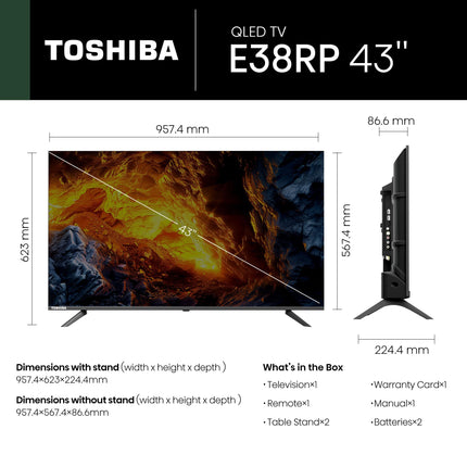 TOSHIBA 108 cm (43 inches) E38RP Series Full HD Ready Smart QLED Google TV 43E38RP 