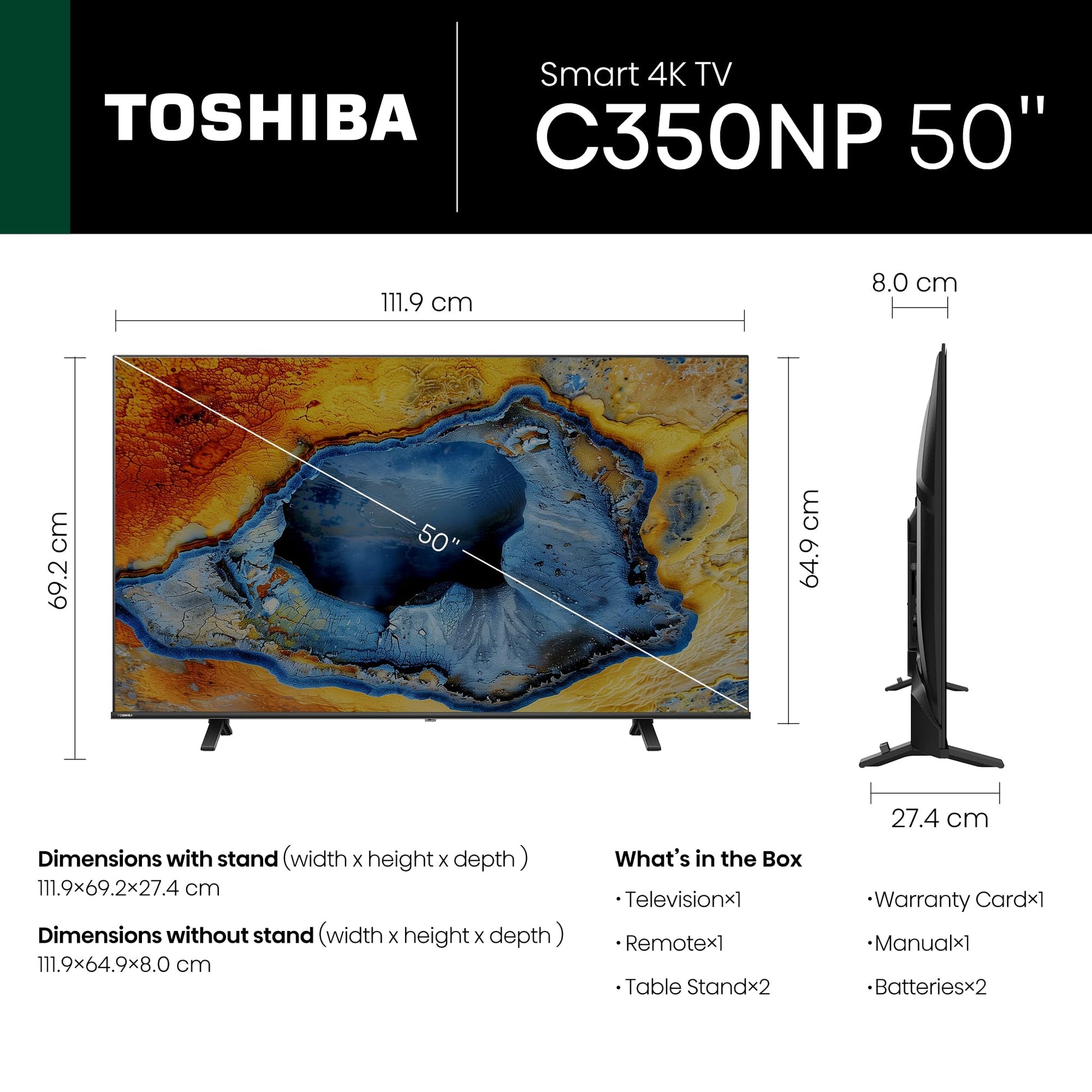 TOSHIBA 126 cm (50 inches) C350NP Series 4K Ultra HD Smart LED Google TV 50C350NP (Black) 
