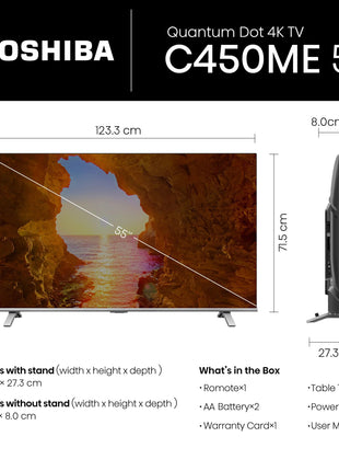 TOSHIBA 139 cm (55 inches) C450ME Series 4K Ultra HD Smart QLED TV 55C450ME (Silver) 