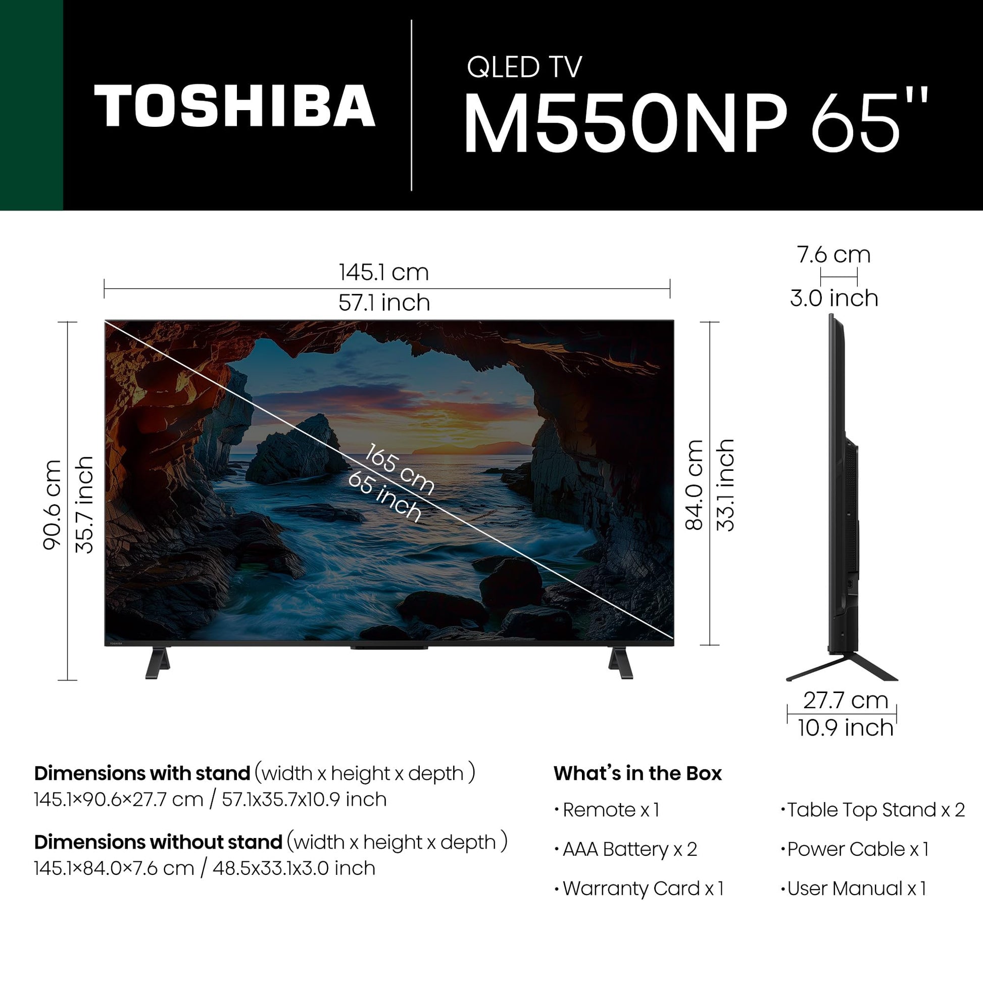 TOSHIBA 164 cm (65 inches) M550NP Series 4K Ultra HD Smart QLED Google TV 65M550NP 