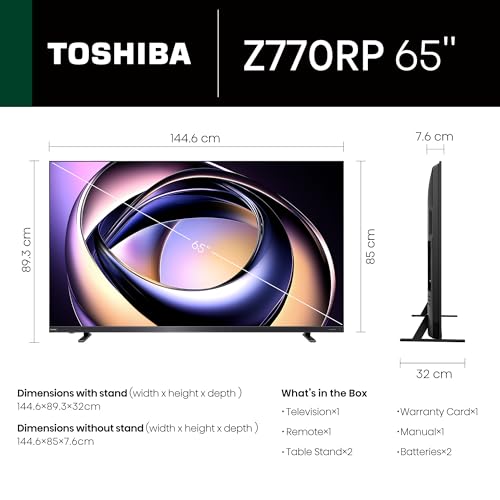 TOSHIBA 164 cm (65 inches) Z770RP Series 4K Ultra HD Smart MiniLED QLED TV 65Z770RP (Black) 
