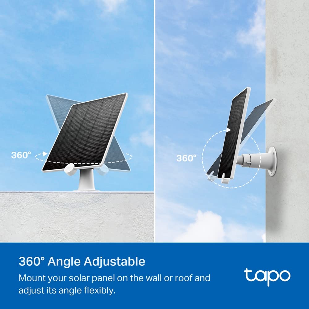 TP-Link Tapo A200 4.5W Non-Stop Solar Panel for Rechargeable Battery Security Camera, Outdoor IP65 Waterproof Solar Power Supply for Wireless Surveillance Camera, 360° Adjustable Mounting Bracket 