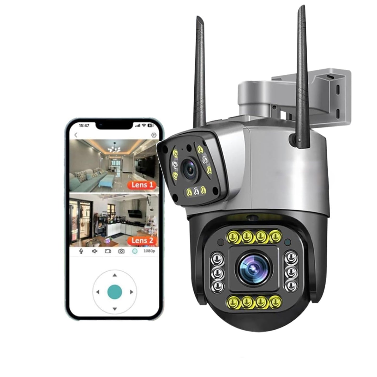TP Plus 6MP WiFi Dual Lens Outdoor PTZ CCTV Camera 360 Degree View Night Vision 