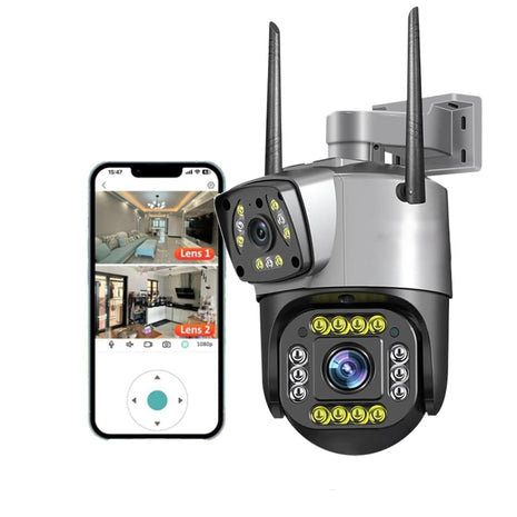 TP Plus 6MP WiFi Dual Lens Outdoor PTZ CCTV Camera 360 Degree View Night Vision 