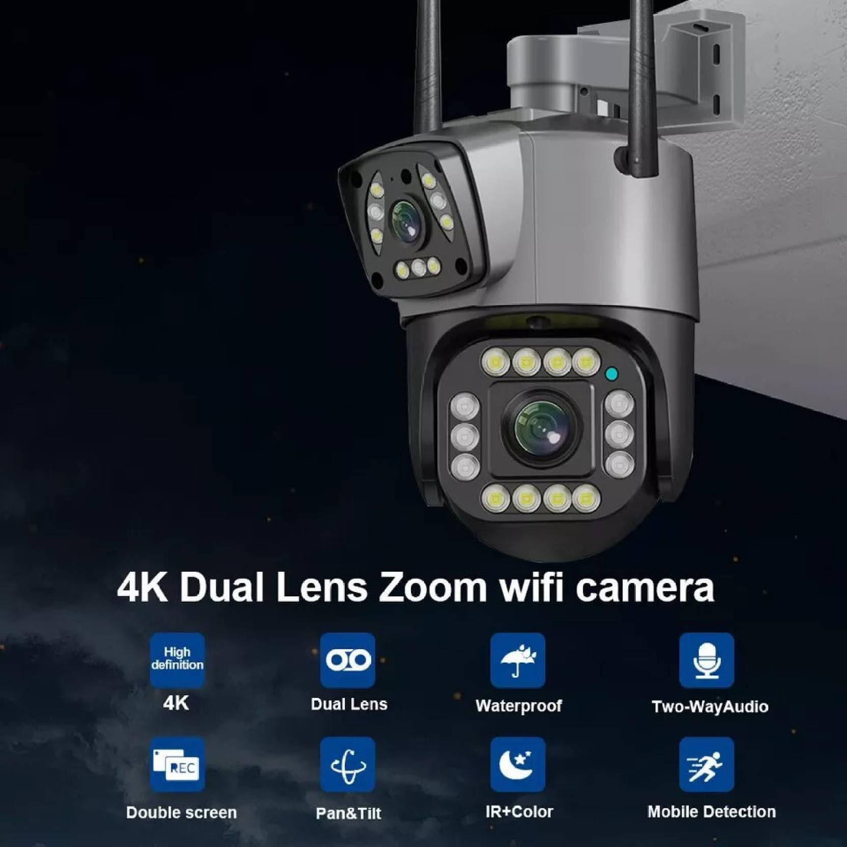TP Plus 6MP WiFi Dual Lens Outdoor PTZ CCTV Camera 360 Degree View Night Vision 