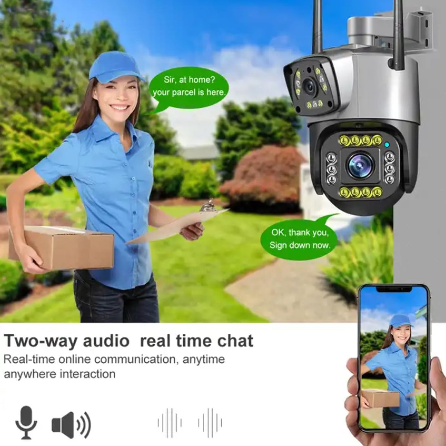 TP Plus 6MP WiFi Dual Lens Outdoor PTZ CCTV Camera 360 Degree View Night Vision 