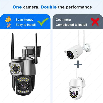 TP Plus 6MP WiFi Dual Lens Outdoor PTZ CCTV Camera 360 Degree View Night Vision 