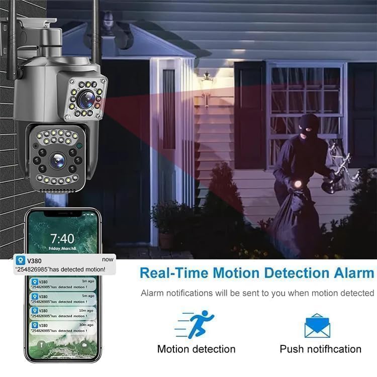 TP Plus 6MP WiFi Dual Lens Outdoor PTZ CCTV Camera 360 Degree View Night Vision 