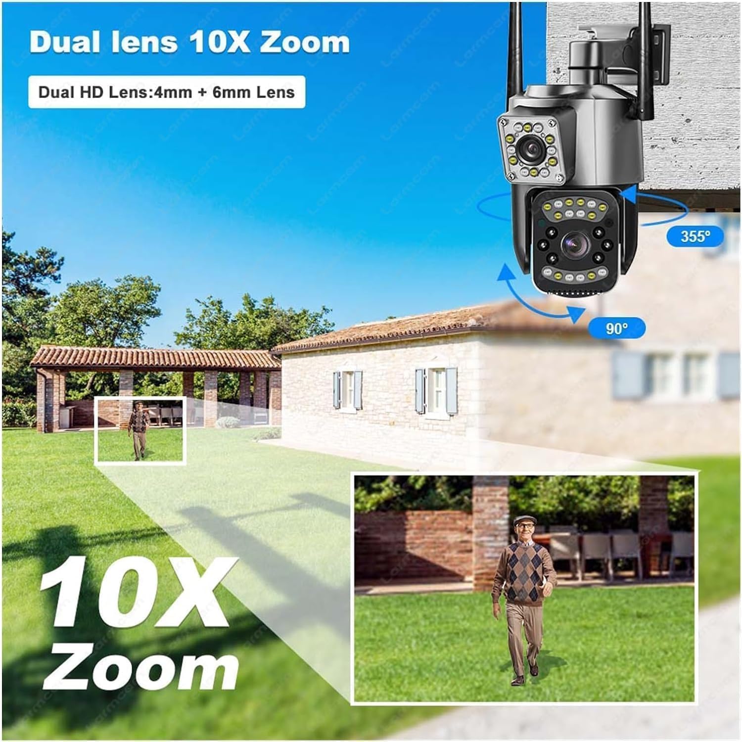 TP Plus 6MP WiFi Dual Lens Outdoor PTZ CCTV Camera 360 Degree View Night Vision 