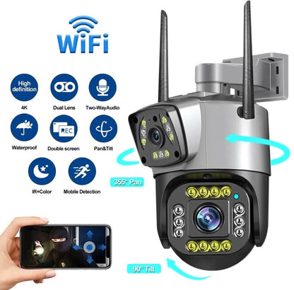 TP Plus 6MP WiFi Dual Lens Outdoor PTZ CCTV Camera 360 Degree View Night Vision 