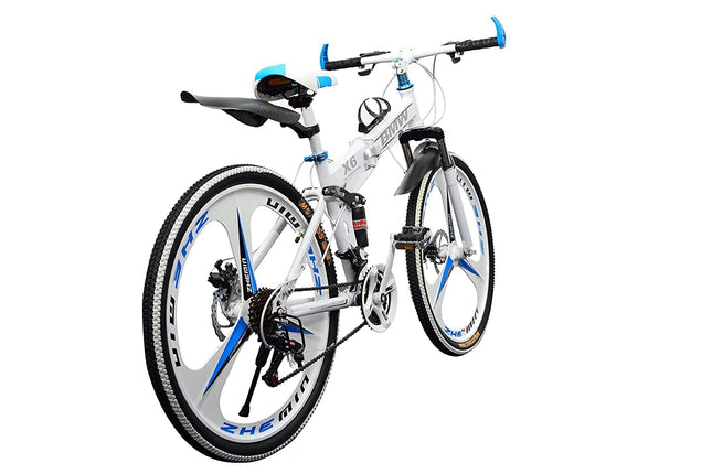 TRZINO BMV X6 Foldable Cruiser Bicycle | 26-Inch White Bike with 21-Speed Gears, Dual Disc Brakes, Hydraulic Suspension, and Strong Carbon Steel Frame | Great for City Rides and Off-Road Adventures 