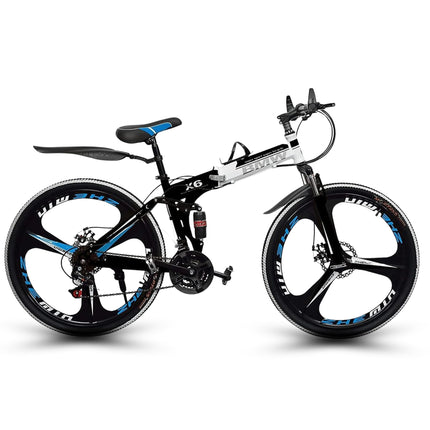 TRZINO BMV X6 Foldable Cruiser Bicycle | 26-Inch White Bike with 21-Speed Gears, Dual Disc Brakes, Hydraulic Suspension, and Strong Carbon Steel Frame | Great for City Rides and Off-Road Adventures 