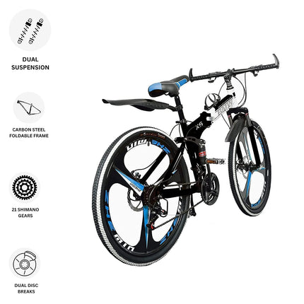 TRZINO BMV X6 Foldable Cruiser Bicycle | 26-Inch White Bike with 21-Speed Gears, Dual Disc Brakes, Hydraulic Suspension, and Strong Carbon Steel Frame | Great for City Rides and Off-Road Adventures 