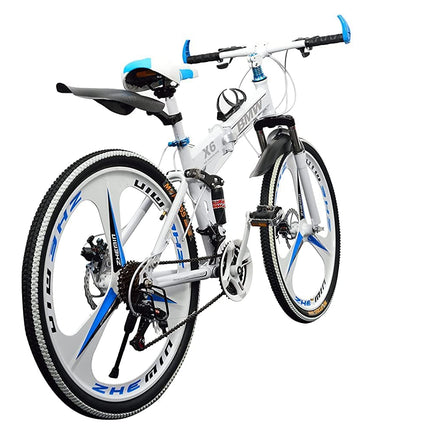 TRZINO BMV X6 Foldable Cruiser Bicycle | 26-Inch White Bike with 21-Speed Gears, Dual Disc Brakes, Hydraulic Suspension, and Strong Carbon Steel Frame | Great for City Rides and Off-Road Adventures 