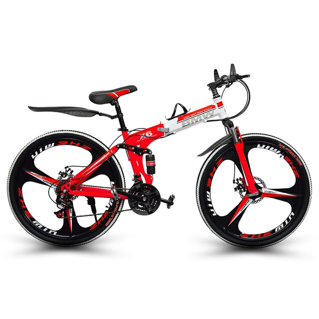 TRZINO BMV X6 Foldable Cruiser Bicycle | 26-Inch White Bike with 21-Speed Gears, Dual Disc Brakes, Hydraulic Suspension, and Strong Carbon Steel Frame | Great for City Rides and Off-Road Adventures 
