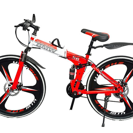 TRZINO BMV X6 Foldable Cruiser Bicycle | 26-Inch White Bike with 21-Speed Gears, Dual Disc Brakes, Hydraulic Suspension, and Strong Carbon Steel Frame | Great for City Rides and Off-Road Adventures 