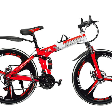 TRZINO BMV X6 Foldable Cruiser Bicycle | 26-Inch White Bike with 21-Speed Gears, Dual Disc Brakes, Hydraulic Suspension, and Strong Carbon Steel Frame | Great for City Rides and Off-Road Adventures 