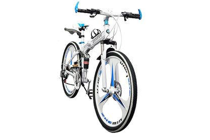 TRZINO BMV X6 Foldable Cruiser Bicycle | 26-Inch White Bike with 21-Speed Gears, Dual Disc Brakes, Hydraulic Suspension, and Strong Carbon Steel Frame | Great for City Rides and Off-Road Adventures 