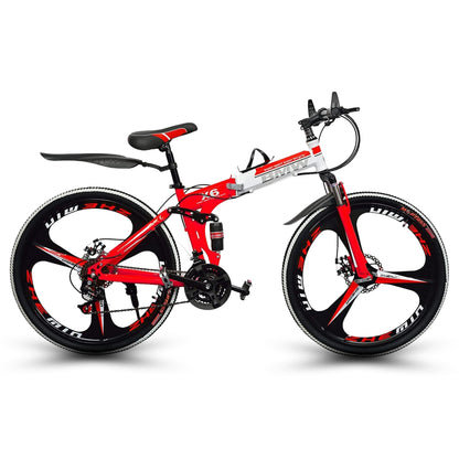 TRZINO BMV X6 Foldable Cruiser Bicycle | 26-Inch White Bike with 21-Speed Gears, Dual Disc Brakes, Hydraulic Suspension, and Strong Carbon Steel Frame | Great for City Rides and Off-Road Adventures 
