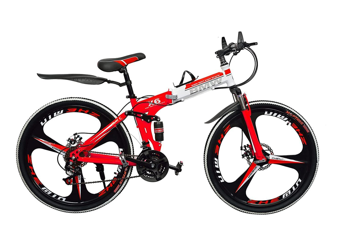 TRZINO BMV X6 Foldable Cruiser Bicycle | 26-Inch White Bike with 21-Speed Gears, Dual Disc Brakes, Hydraulic Suspension, and Strong Carbon Steel Frame | Great for City Rides and Off-Road Adventures 
