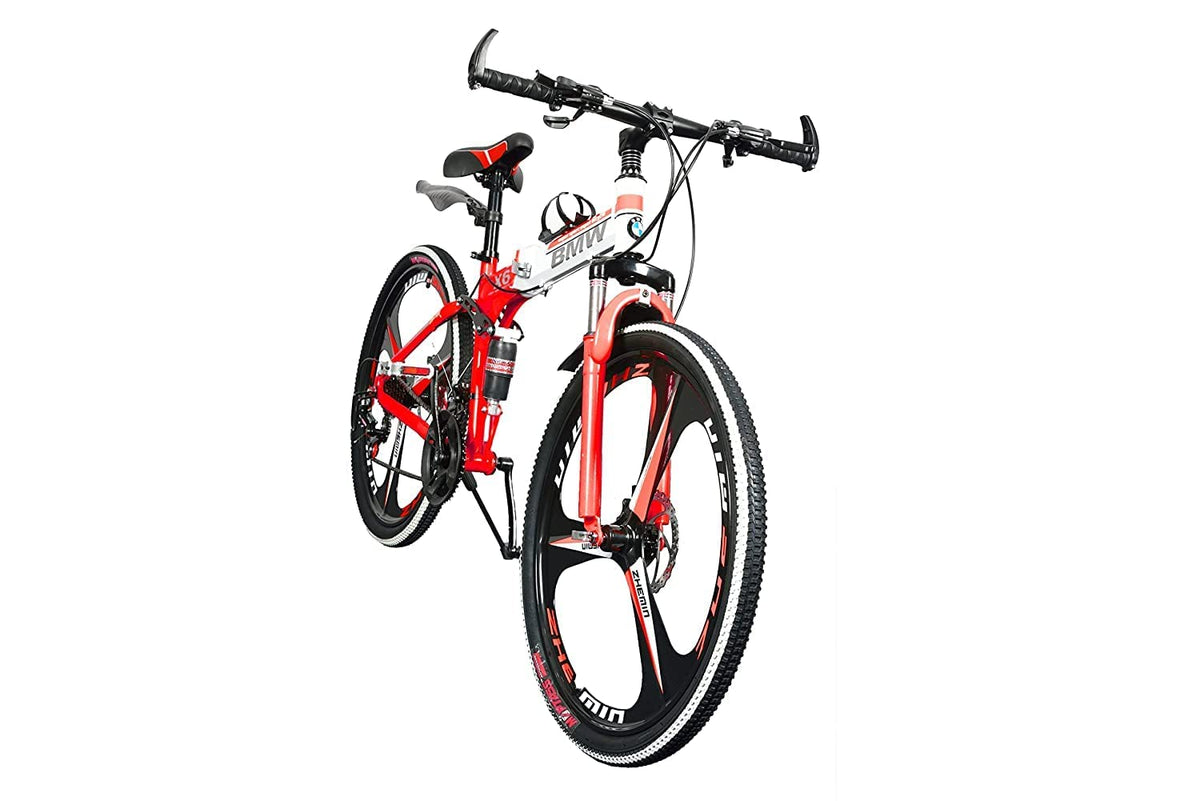 TRZINO BMV X6 Foldable Cruiser Bicycle | 26-Inch White Bike with 21-Speed Gears, Dual Disc Brakes, Hydraulic Suspension, and Strong Carbon Steel Frame | Great for City Rides and Off-Road Adventures 